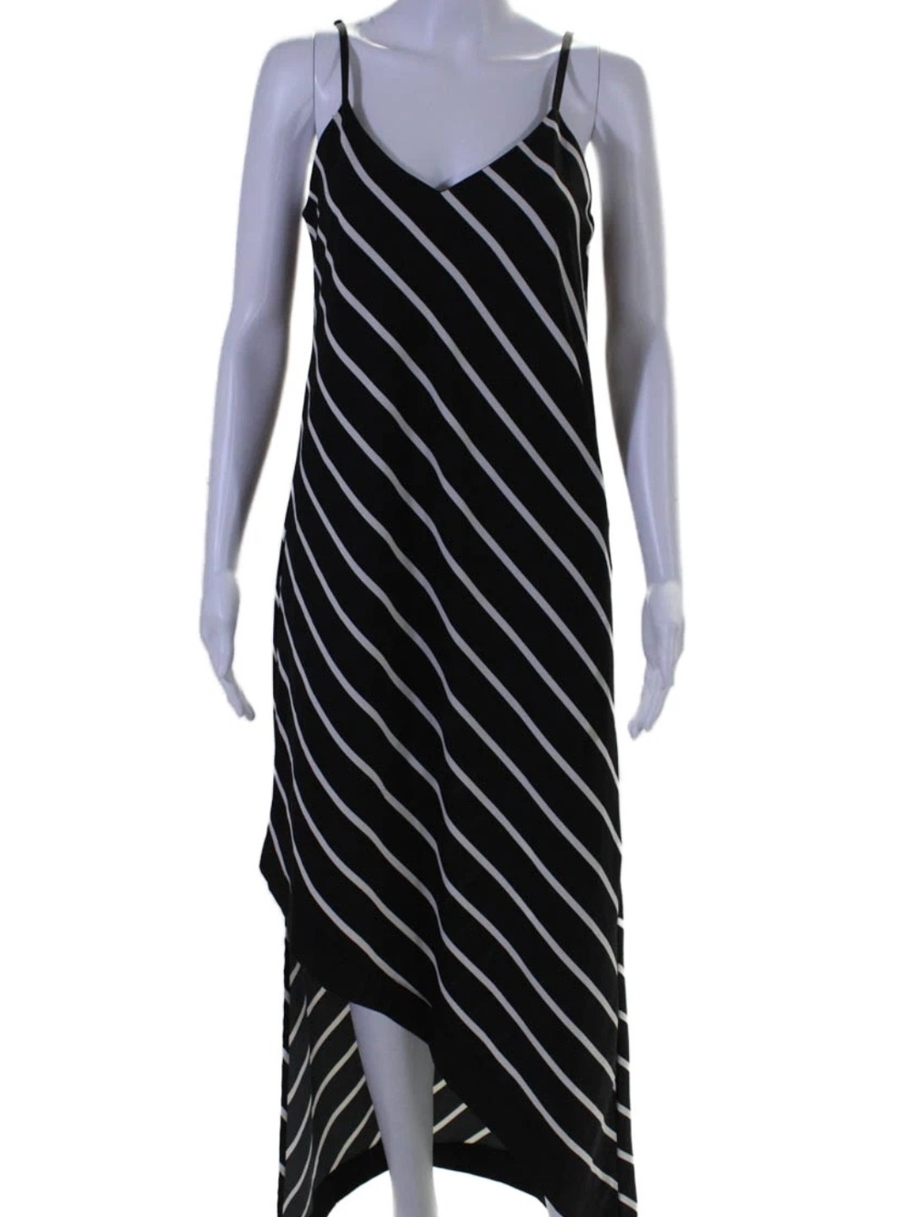 Dex Black and White Diagonal Stripe High-Low Slip Dress SZ M